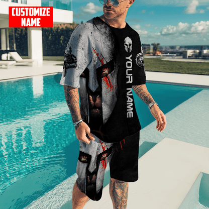 Custom Name King Lion 3D All Over Printed Combo T-Shirt BoardShorts