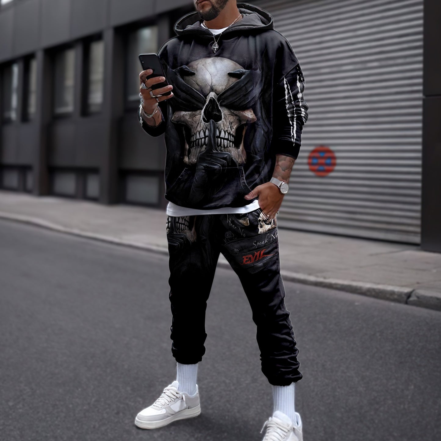 Hear No Evil, See No Evil, Speak No Evil Skull 3D All Over Printed Combo Hoodie + Sweatpant