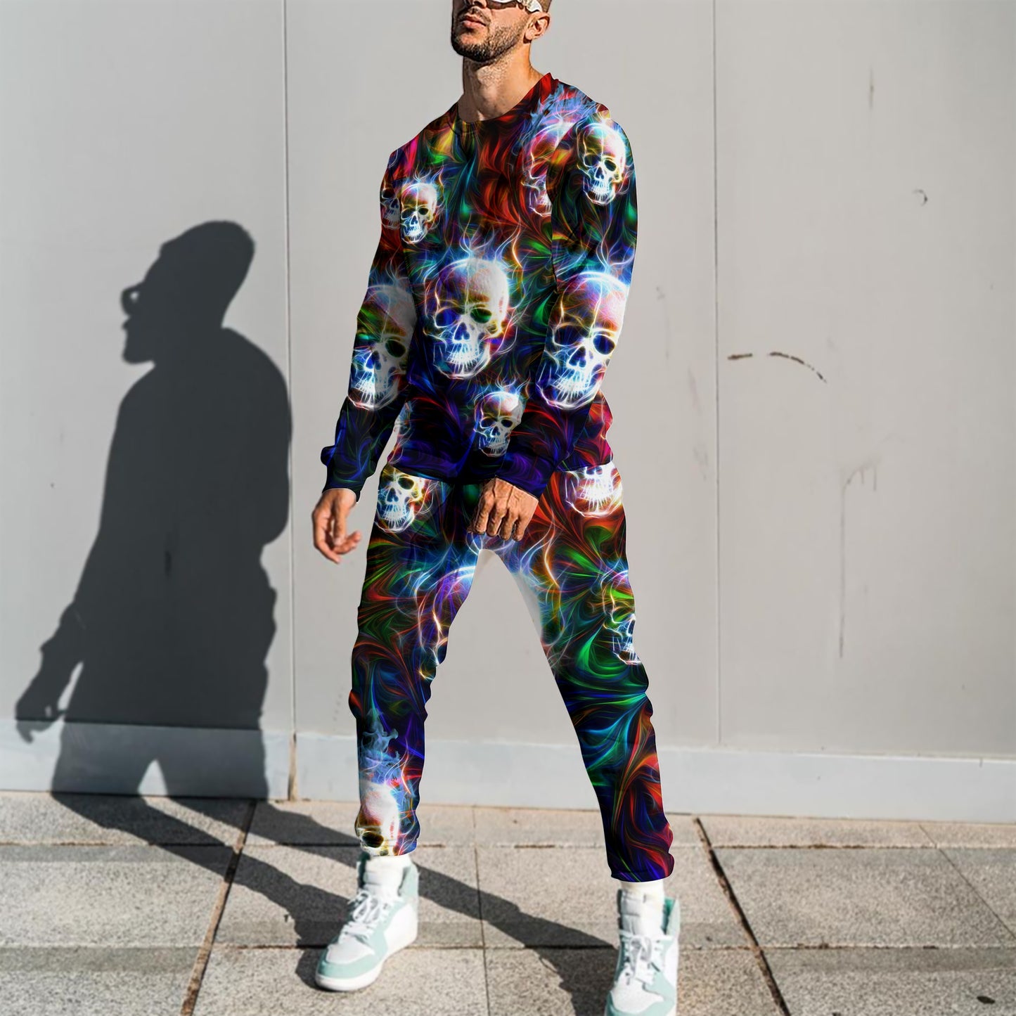 Colorful  Skull 3D All Over Printed Combo Sweater + Sweatpant