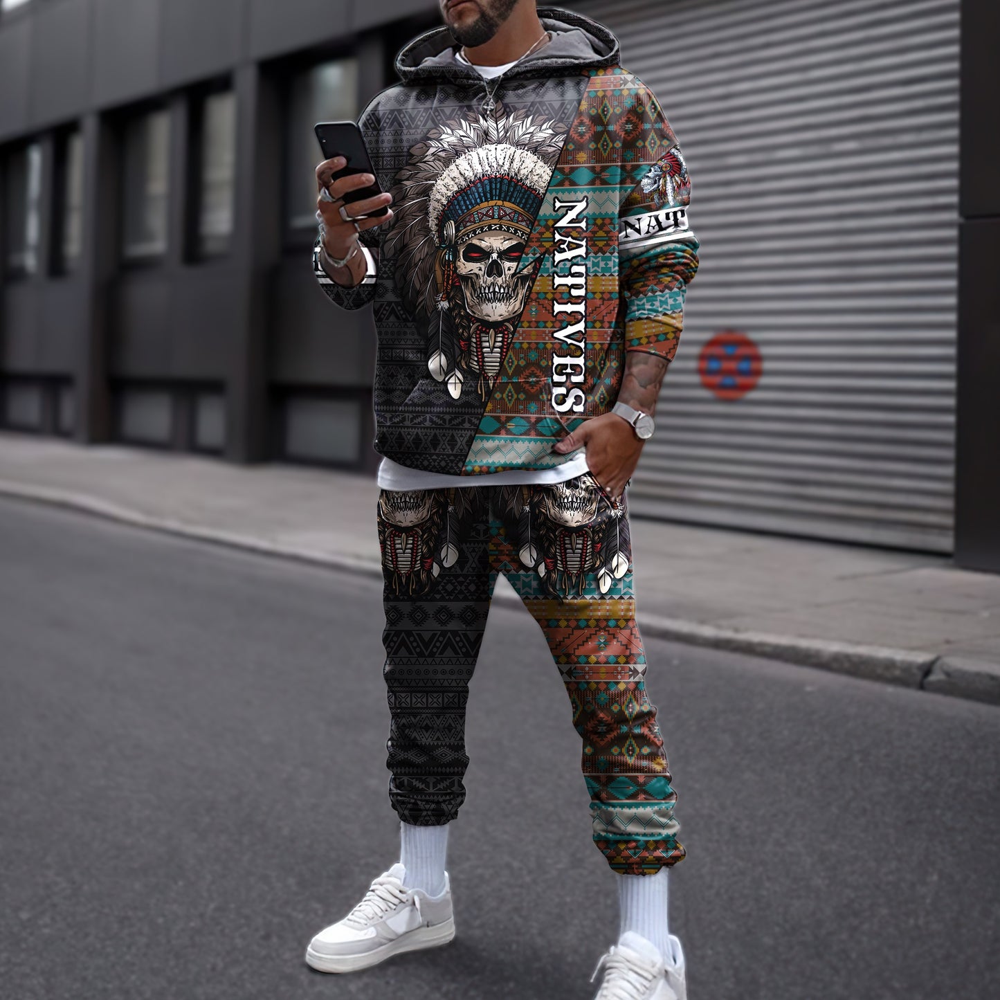 Native Skull 3D All Over Printed Combo Hoodie + Sweatpant