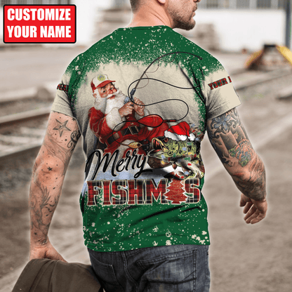 Customized Name Merry Fishmas 3D All Over Printed Unisex Shirts