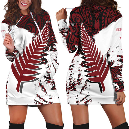 New Zealand Maori Fern Red Edition Hoodie Dress HC-Apparel-Huyencass-Hoodie Dress-S-Vibe Cosy™