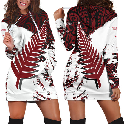 New Zealand Maori Fern Red Edition Hoodie Dress A0-Apparel-HD09-Hoodie Dress-S-Vibe Cosy™