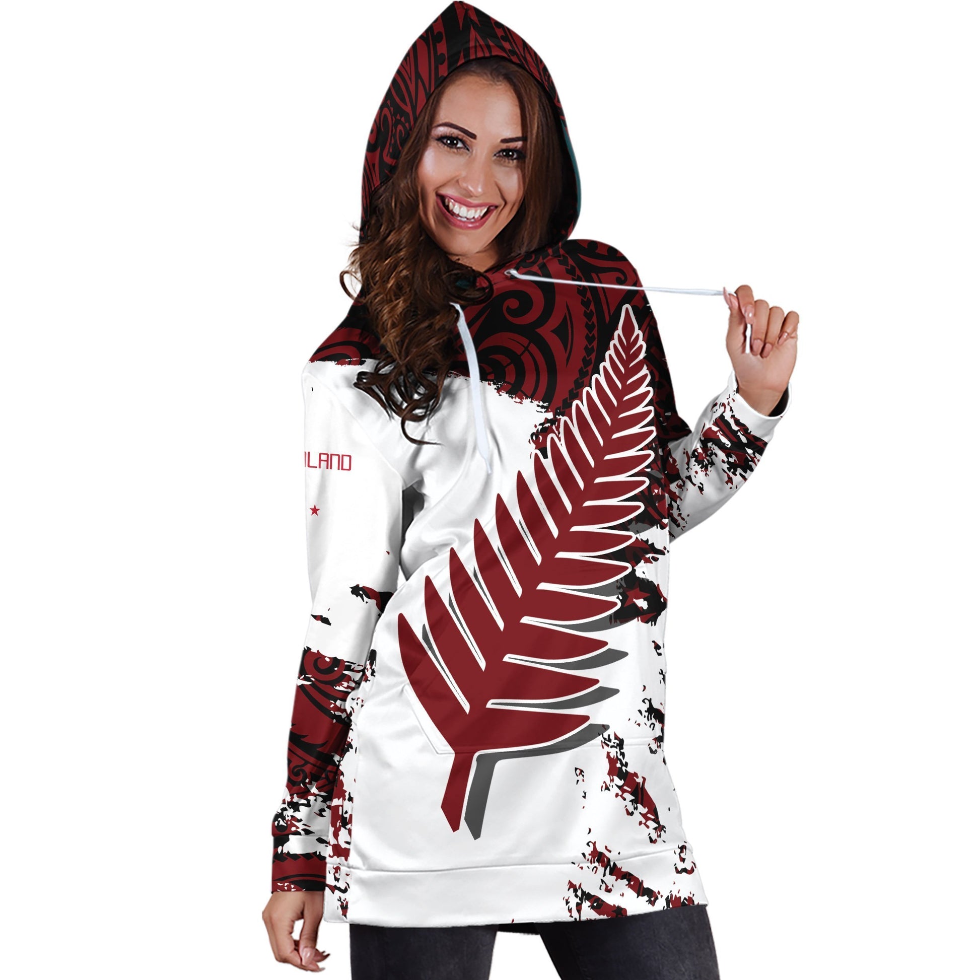 New Zealand Maori Fern Red Edition Hoodie Dress A0-Apparel-HD09-Hoodie Dress-S-Vibe Cosy™