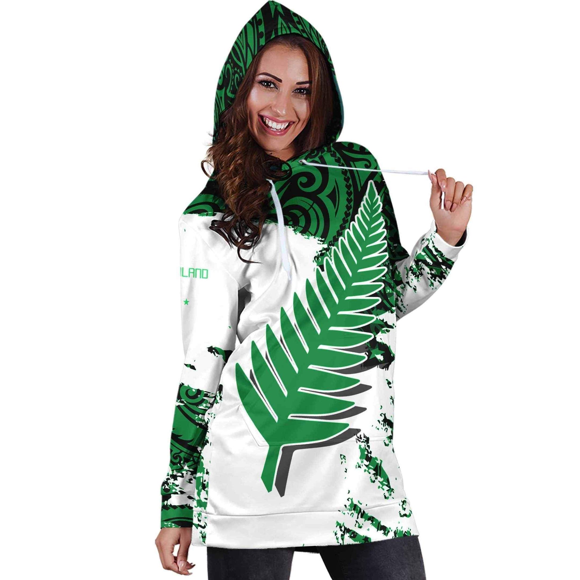 New Zealand Maori Fern Green Edition Hoodie Dress HC-Apparel-Huyencass-Hoodie Dress-S-Vibe Cosy™