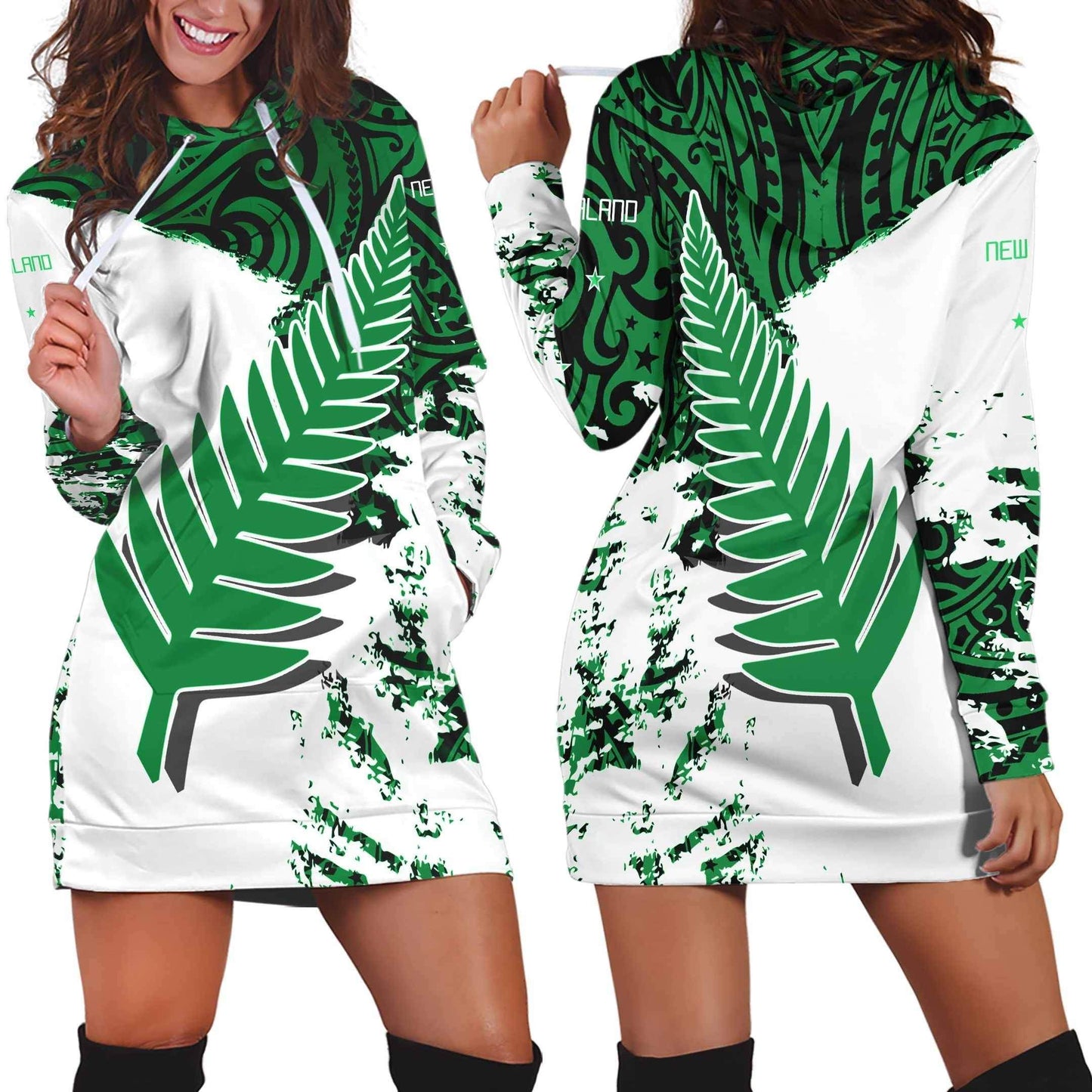 New Zealand Maori Fern Green Edition Hoodie Dress HC-Apparel-Huyencass-Hoodie Dress-S-Vibe Cosy™