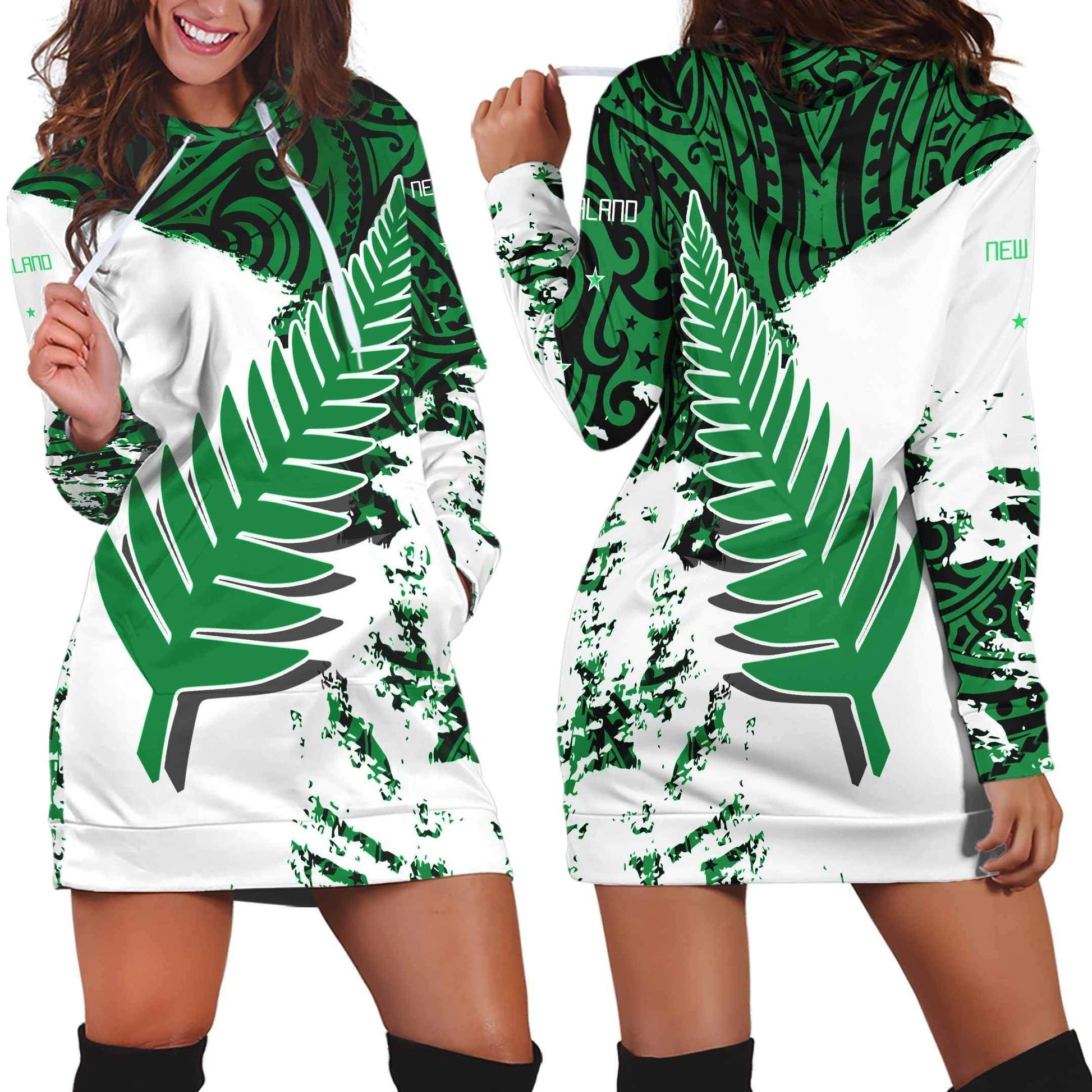 New Zealand Maori Fern Green Edition Hoodie Dress HC-Apparel-Huyencass-Hoodie Dress-S-Vibe Cosy™