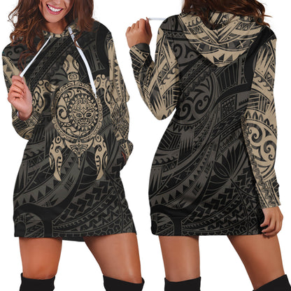Turtle Maori Tattoo All Over Hoodie Dress Yellow-Apparel-HD09-Hoodie Dress-S-Vibe Cosy™