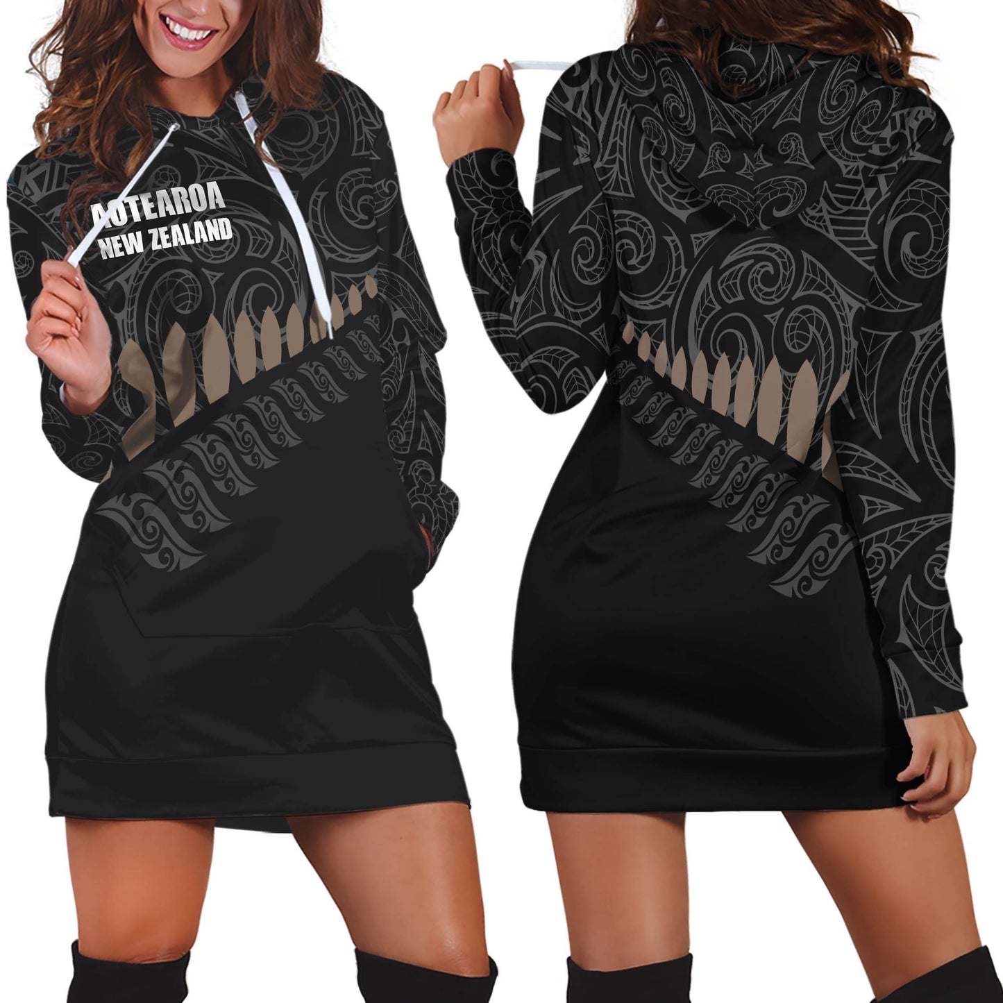 Aotearoa New Zealand Hoodie Dress-Apparel-HD09-Hoodie Dress-S-Vibe Cosy™