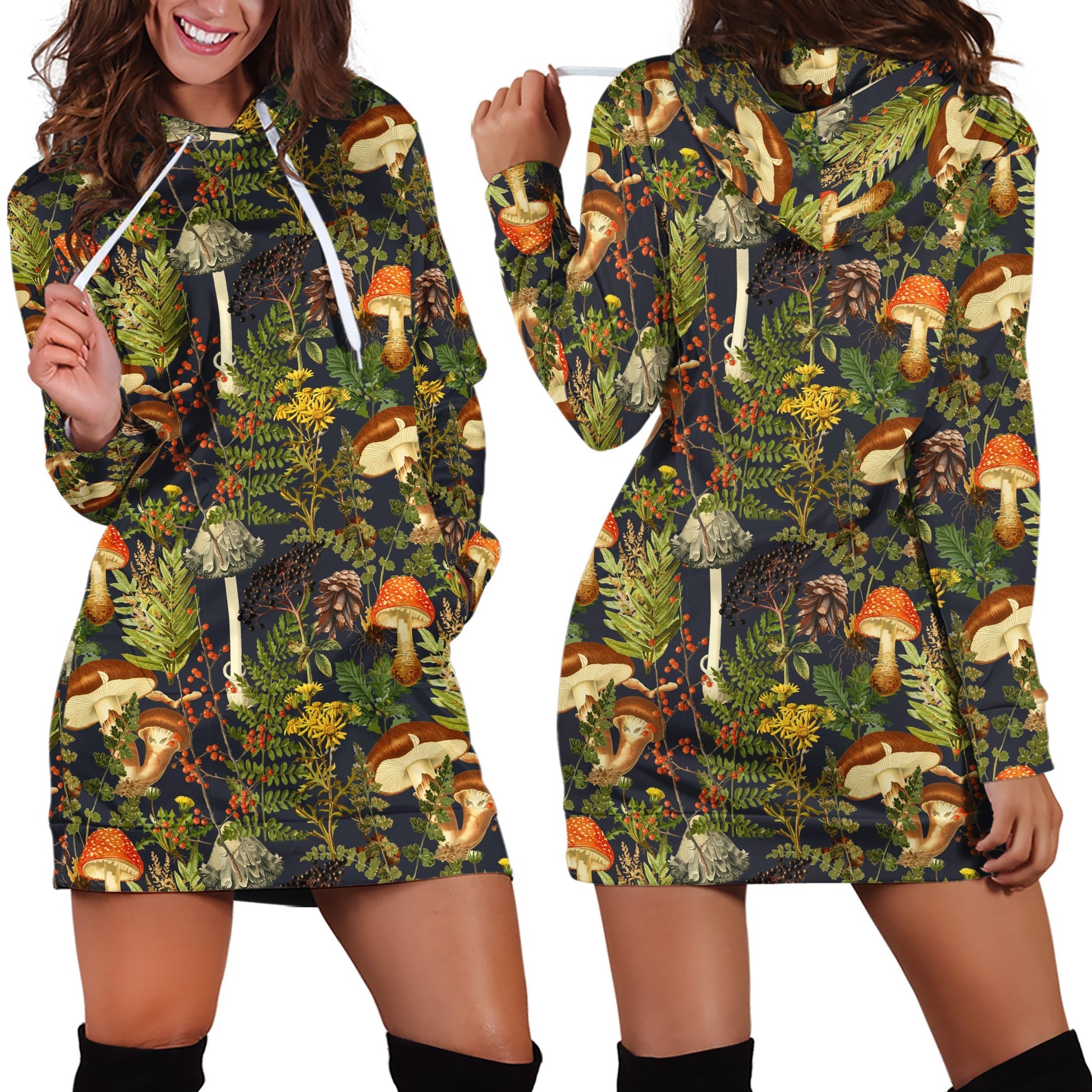 Forest Mushroom Hoodie Dress-Apparel-NTH-Hoodie Dress-S-Vibe Cosy™