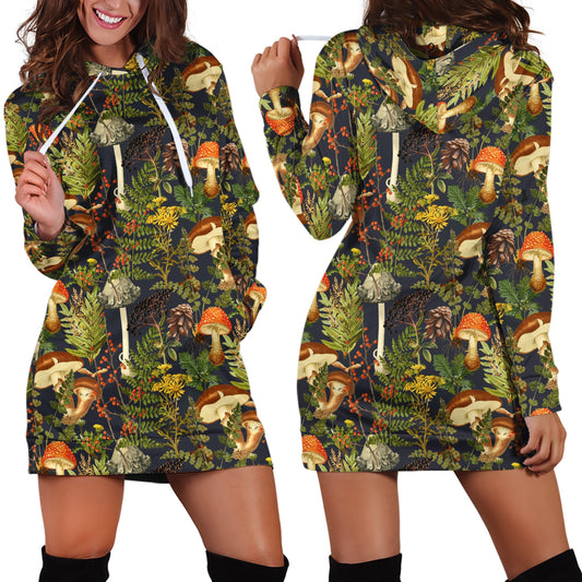 Forest Mushroom Hoodie Dress-Apparel-NTH-Hoodie Dress-S-Vibe Cosy™