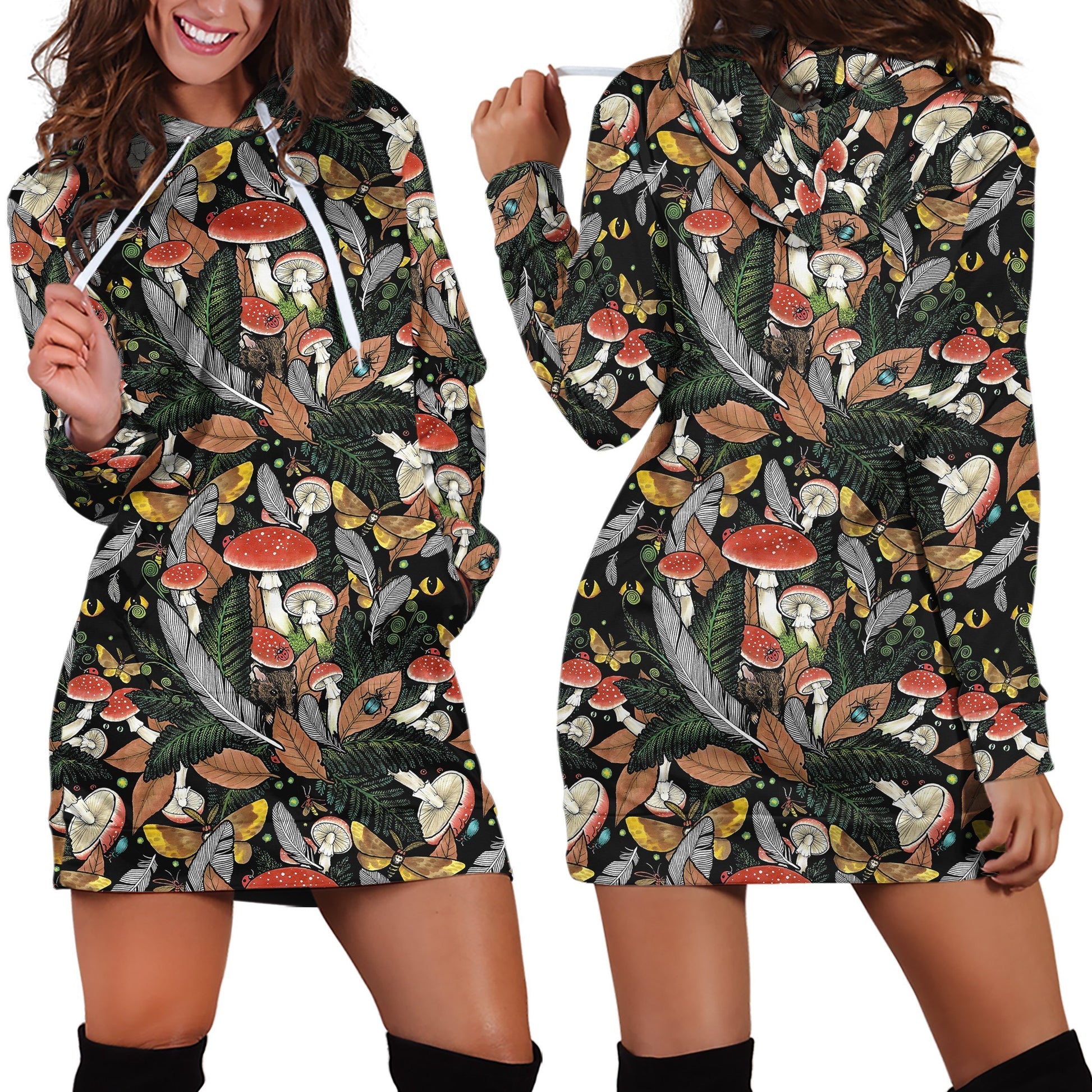 Beautiful Forest Mushroom Hoodie Dress-Apparel-NTH-Hoodie Dress-S-Vibe Cosy™