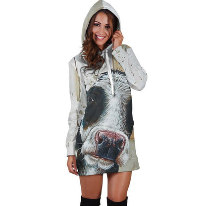 Cow Kids Cute Hoodie Dress-Apparel-HD09-Hoodie Dress-S-Vibe Cosy™