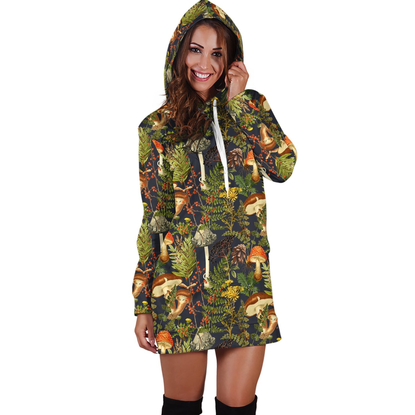 Forest Mushroom Hoodie Dress-Apparel-NTH-Hoodie Dress-S-Vibe Cosy™