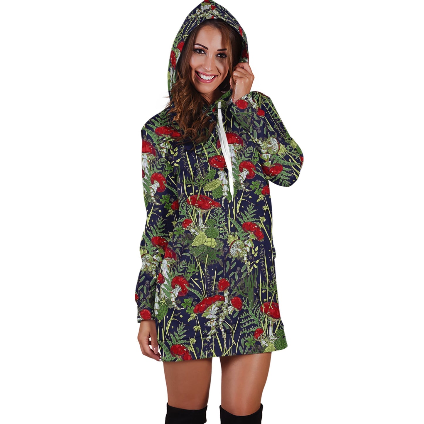Button Mushrooms Hoodie Dress-Apparel-NTH-Hoodie Dress-S-Vibe Cosy™