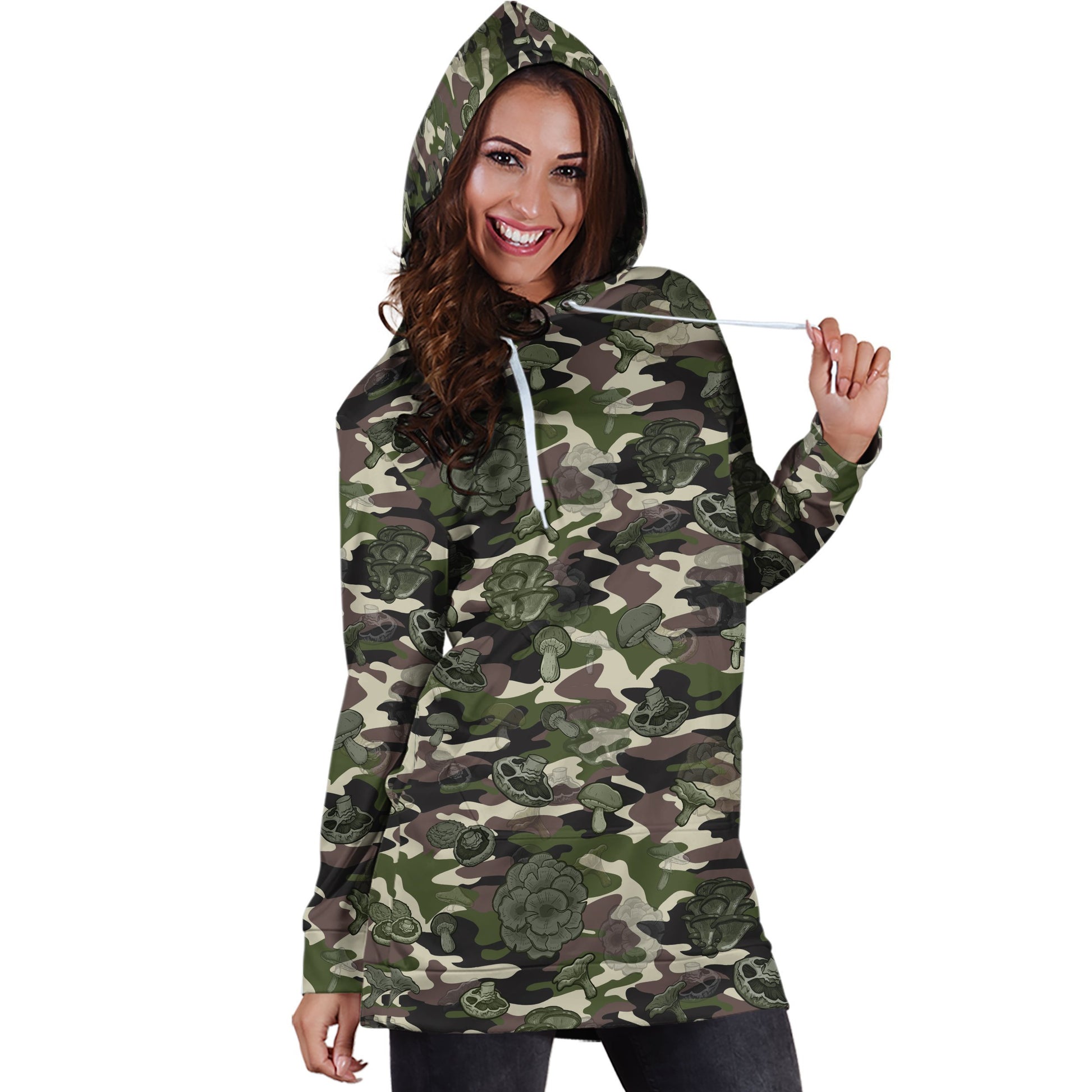 Camo Pants Mushrooms Hoodie Dress-Apparel-NTH-Hoodie Dress-S-Vibe Cosy™