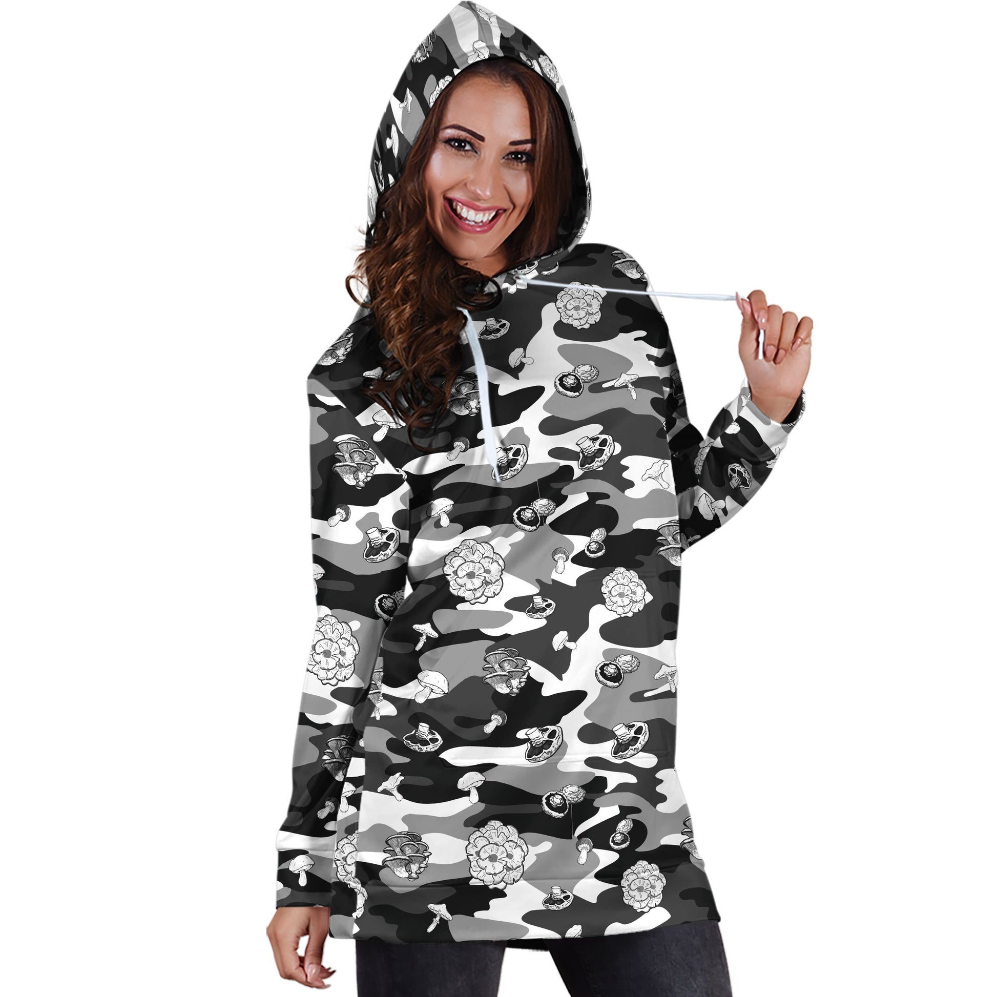Camo Pants Mushroom Hoodie Dress-Apparel-NTH-Hoodie Dress-S-Vibe Cosy™