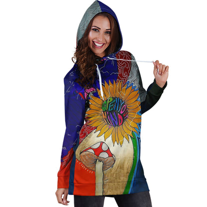 Flower Mushrooms Hippie Hoodie Dress-Apparel-NTH-Hoodie Dress-S-Vibe Cosy™