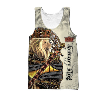 Custom Name January King Lion 3D All Over Printed Unisex Shirts