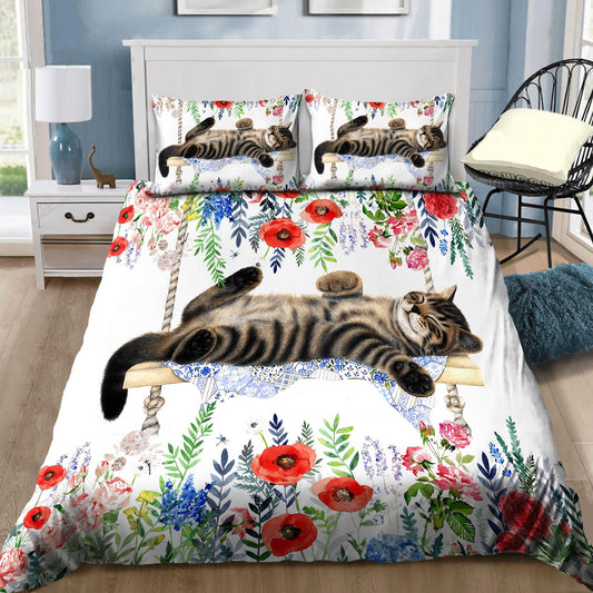 Cute Sleeping Cat Bedding Set TQH200823