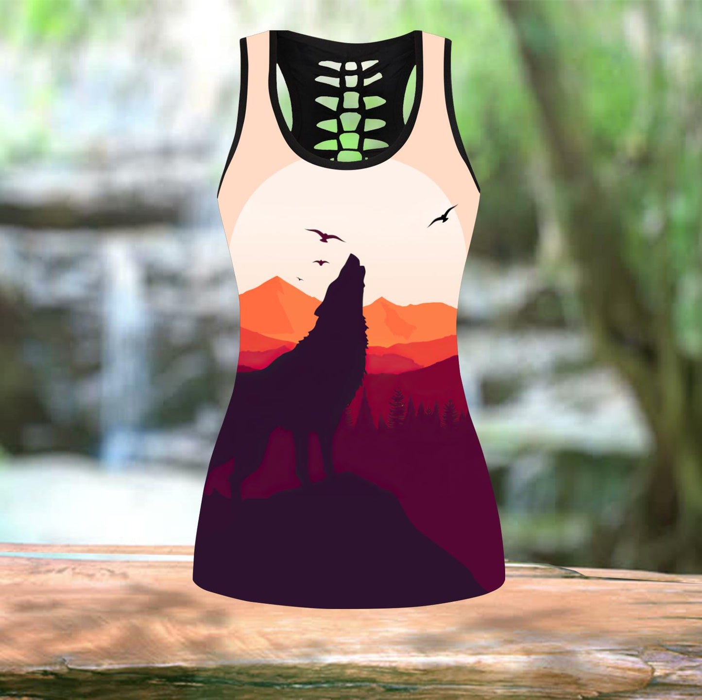 Girl loves wolf legging + hollow tank combo for Women