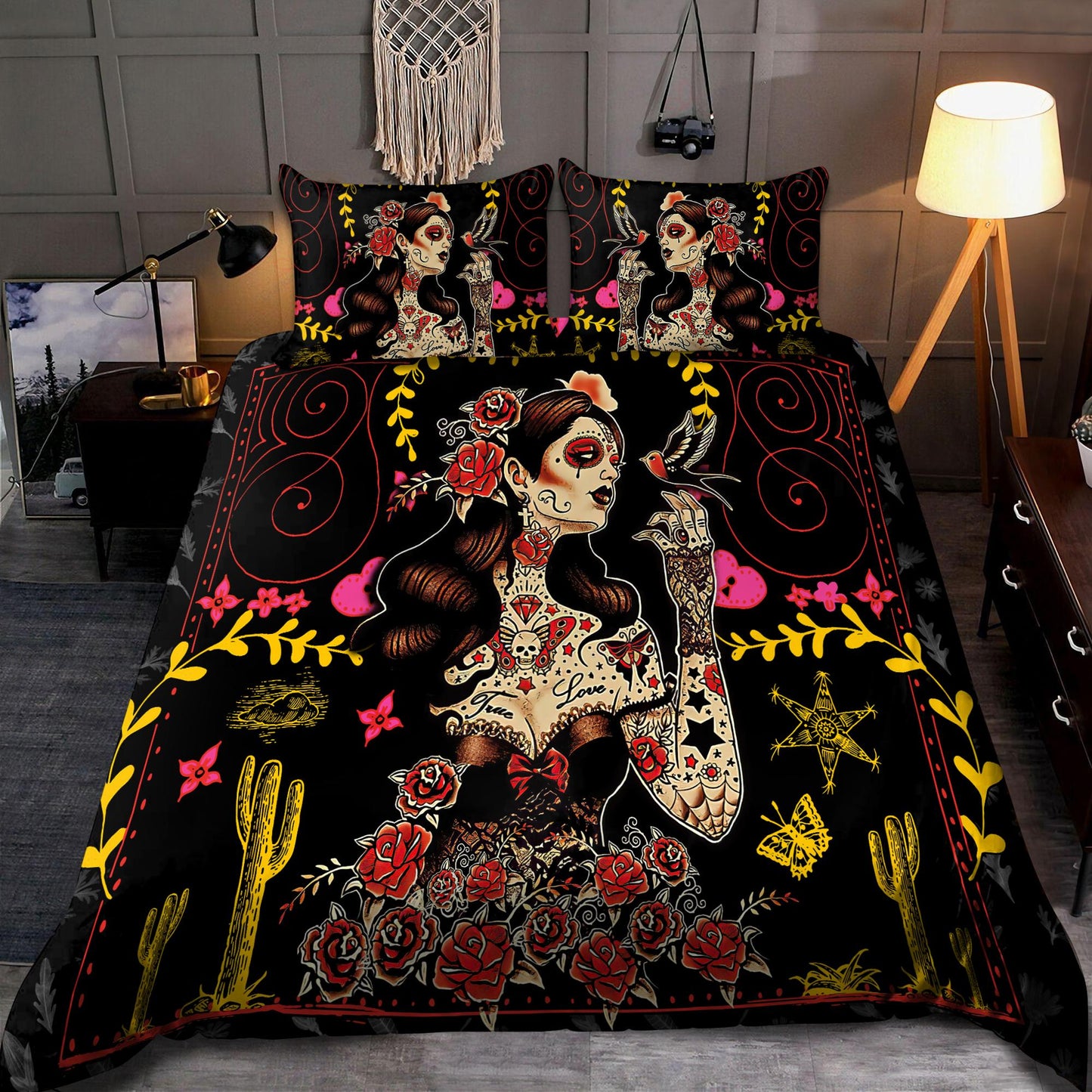 Tattoo Skull Girl Bedding Set DQB07302003-TQH-BEDDING SETS-TQH-Twin-Vibe Cosy™