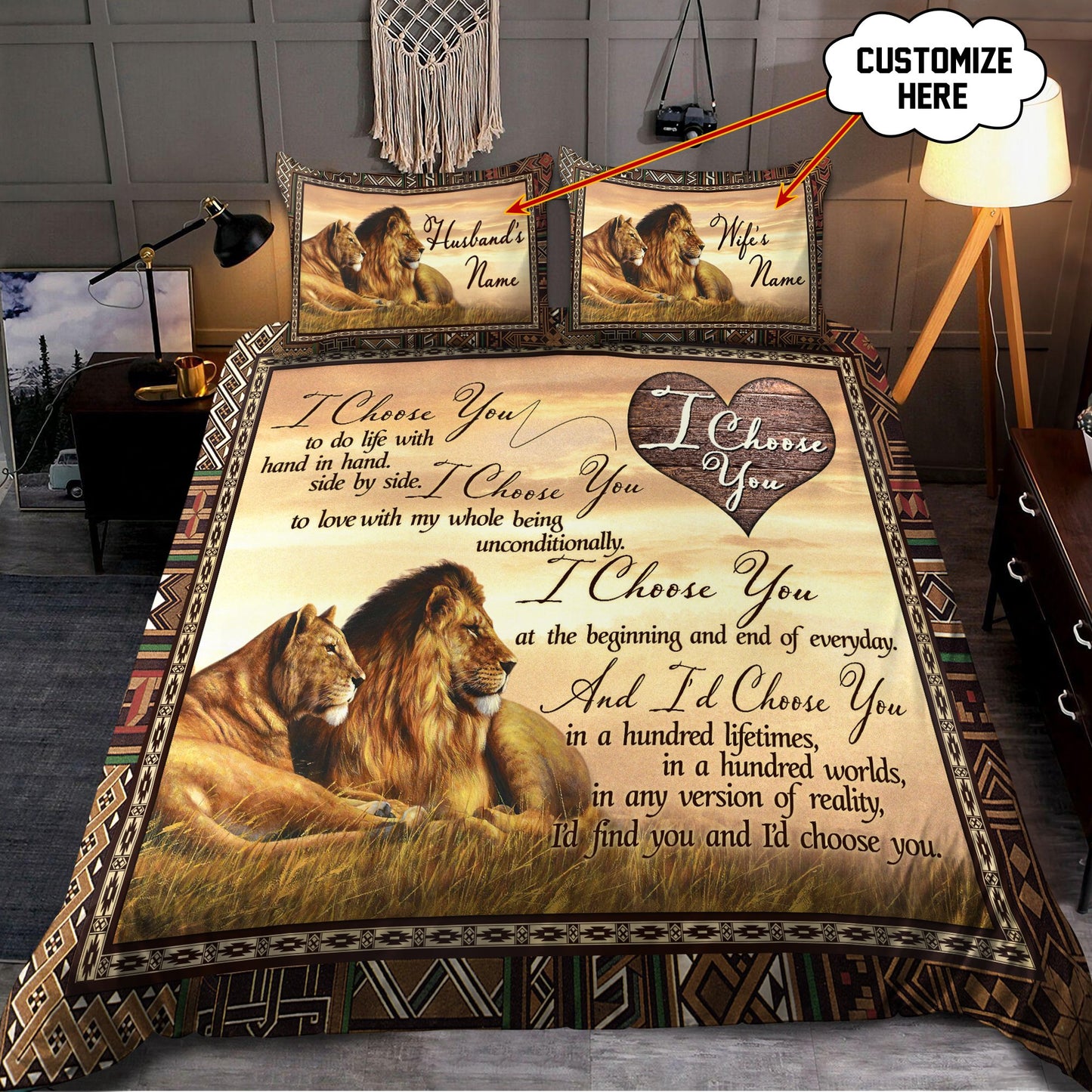 I Choose You Lion's Love Custom Bedding Set with Your Name