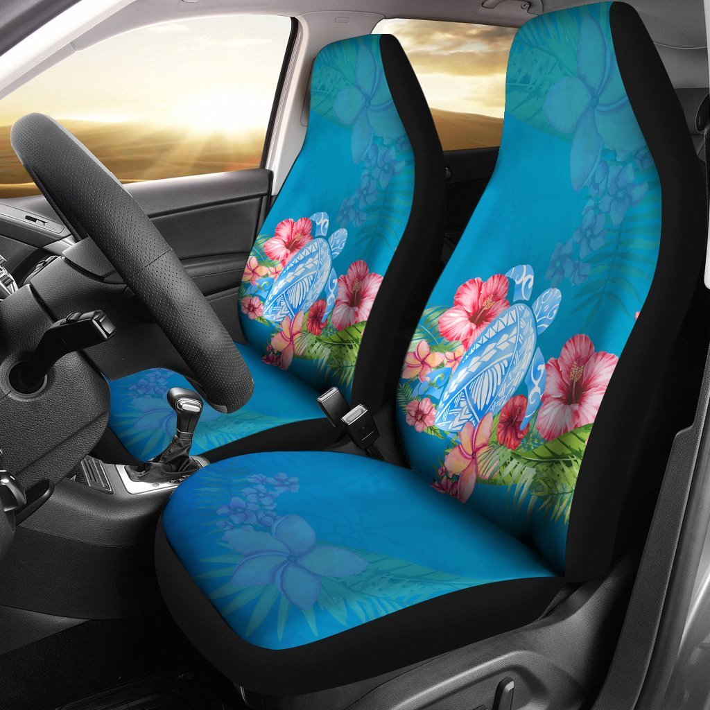 Polynesian Turtle And Hibiscus Hawaiian Car Seat Covers - AH-CAR SEAT COVERS-Alohawaii-Car Seat Covers - 1-Universal Fit-White-Vibe Cosy™