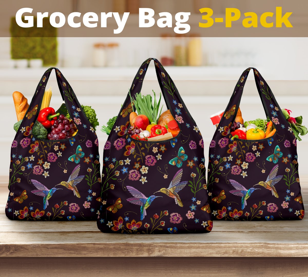 Hummingbird Reusable Grocery Bags Set-Amaze Style™-Hummingbird Reusable Grocery Bags Set-Vibe Cosy™