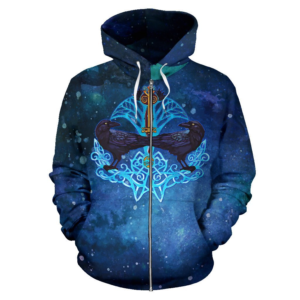 Viking Crow And Key Zip-Up Hoodie A7-ALL OVER PRINT ZIP HOODIES (P)-HP Arts-Zip-Up Hoodie-S-Blue-Vibe Cosy™