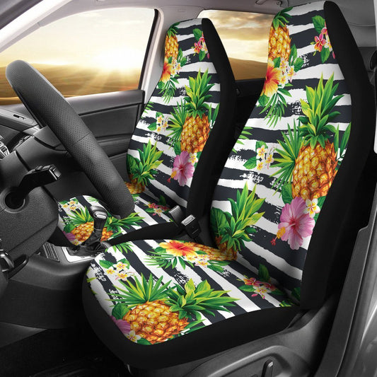 Pineapple And Hibiscus Symbol Car Seat Covers - AH - K5-CAR SEAT COVERS-Alohawaii-Car Seat Covers-Universal Fit-White-Vibe Cosy™
