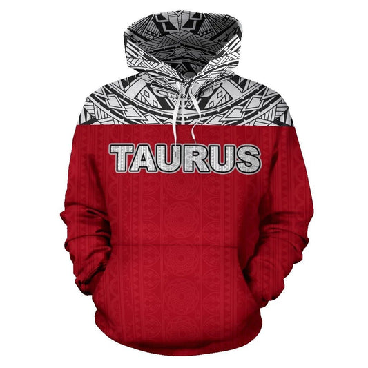 Taurus Zodiac - Poly All Over Hoodie Red Version NTH140833-Apparel-NTH-Hoodie-S-Vibe Cosy™