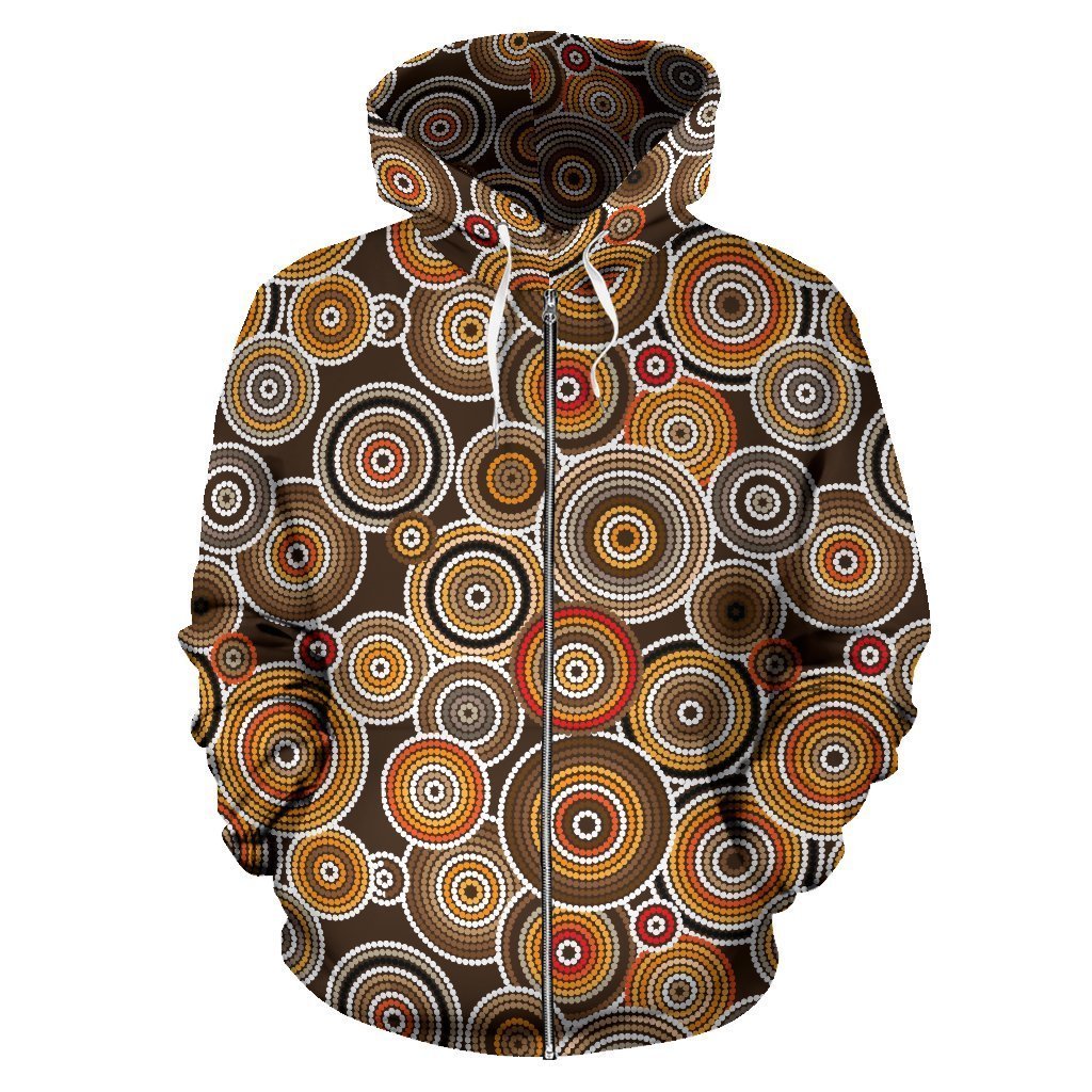 Aboriginal Pattern Brown All Over Hoodie NNK1441-Apparel-PL8386-Zip-up Hoodie-S-Vibe Cosy™