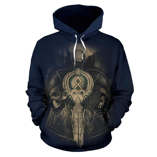 Norse Vikings - Valhalla Viking Skull Hoodie Blue-Apparel-HP Arts-Hoodie-S-Vibe Cosy™