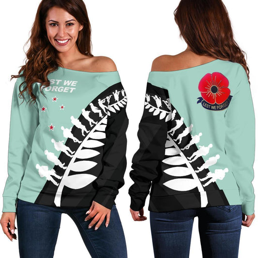 Lest We Forget - New Zealand Mint Off Shoulder Sweater K52-WOMENS OFF SHOULDER SWEATERS-HD09-Women's Off Shoulder Sweater - .-2XS-Vibe Cosy™
