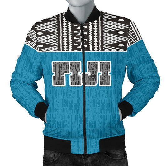 Fiji Bomber Jacket - Polynesian Design - BN09-BOMBER JACKETS (P)-Khanh Arts-Men's Bomber Jacket-S-White-Vibe Cosy™