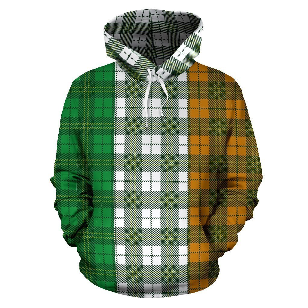 Ireland Flag Tartan Style All Over Print Hoodie PL-Apparel-PL8386-Hoodie-S-Vibe Cosy™