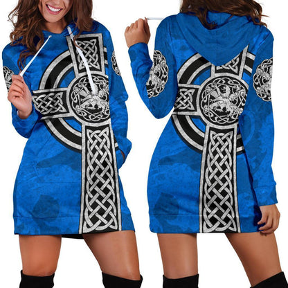 Scottish Lion Celtic Cross Hoodie Dress NNK1521-Apparel-NNK-Hoodie Dress-S-Vibe Cosy™