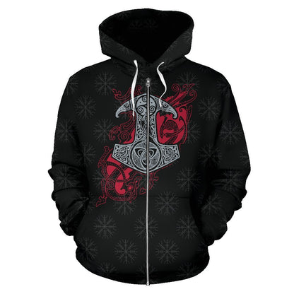 Viking Thor's Mjolnir Zip-Up Hoodie A7-ALL OVER PRINT ZIP HOODIES (P)-HP Arts-Zip-Up Hoodie-S-Vibe Cosy™
