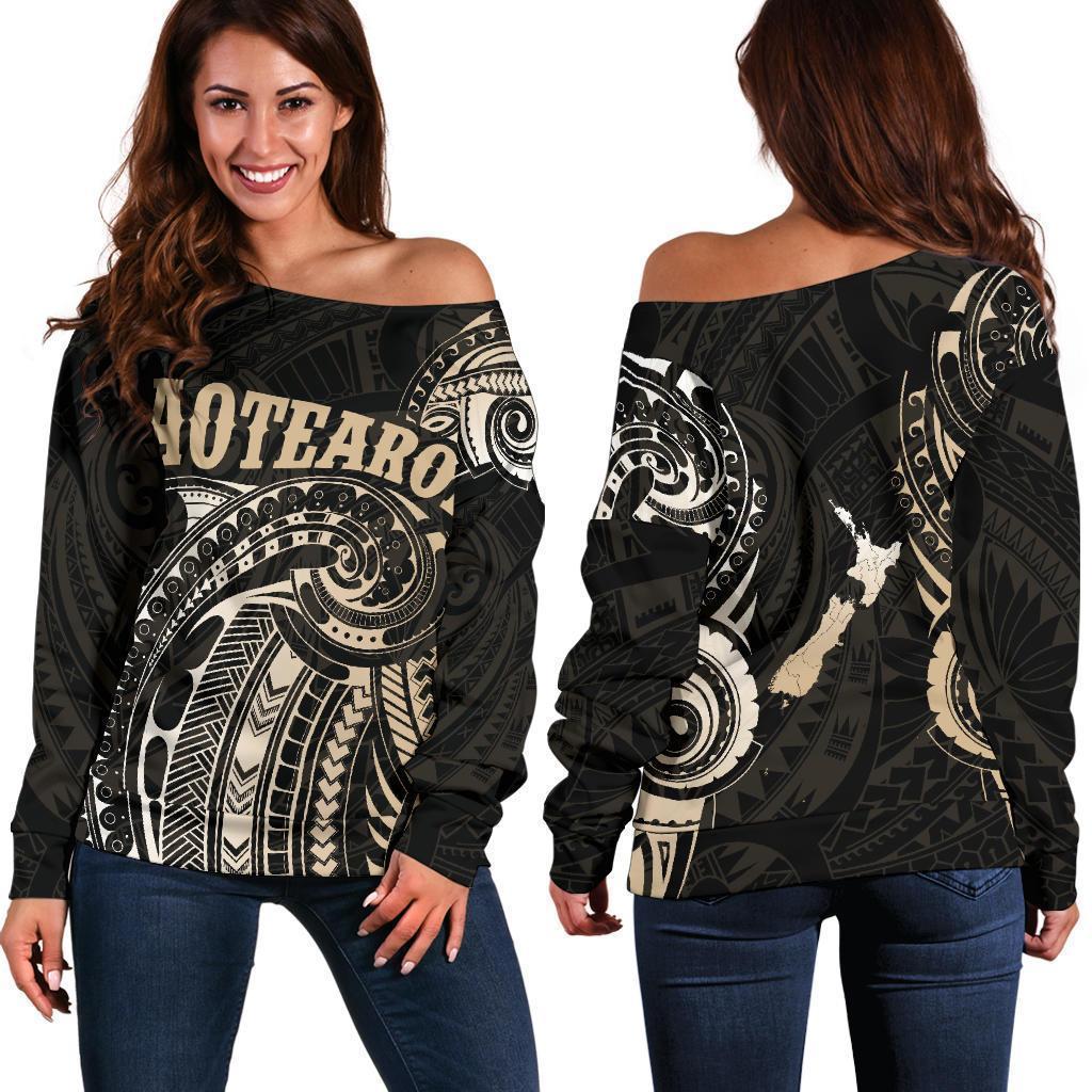 Maori Tattoo with Map New Zealand Off Shoulder Sweater K4-WOMENS OFF SHOULDER SWEATERS-HD09-Women's Off Shoulder Sweater - .-2XS-Vibe Cosy™