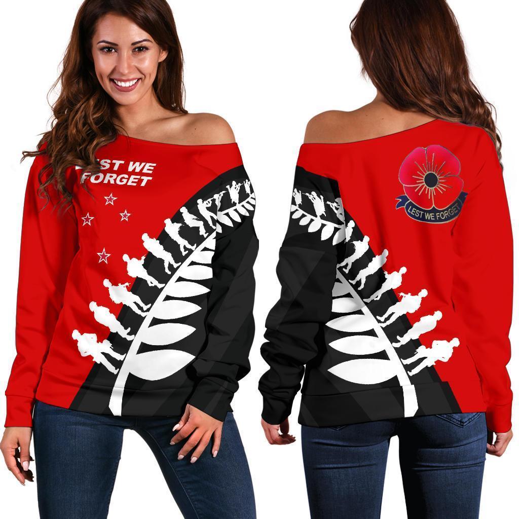 Lest We Forget - New Zealand Red Off Shoulder Sweater K52-WOMENS OFF SHOULDER SWEATERS-HD09-Women's Off Shoulder Sweater - .-2XS-Vibe Cosy™