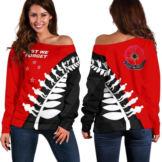 Lest We Forget - New Zealand Red Off Shoulder Sweater K52-WOMENS OFF SHOULDER SWEATERS-HD09-Women's Off Shoulder Sweater - .-2XS-Vibe Cosy™
