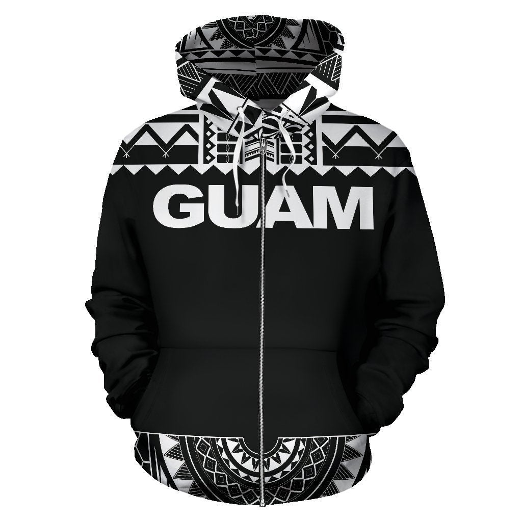 Guam All Over Zip-Up Hoodie - Polynesian Black And White - BN09-ALL OVER PRINT ZIP-UP HOODIES-HP Arts-Men-S-Black And White-Vibe Cosy™