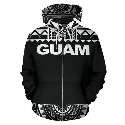 Guam All Over Zip-Up Hoodie - Polynesian Black And White - BN09-ALL OVER PRINT ZIP-UP HOODIES-HP Arts-Men-S-Black And White-Vibe Cosy™