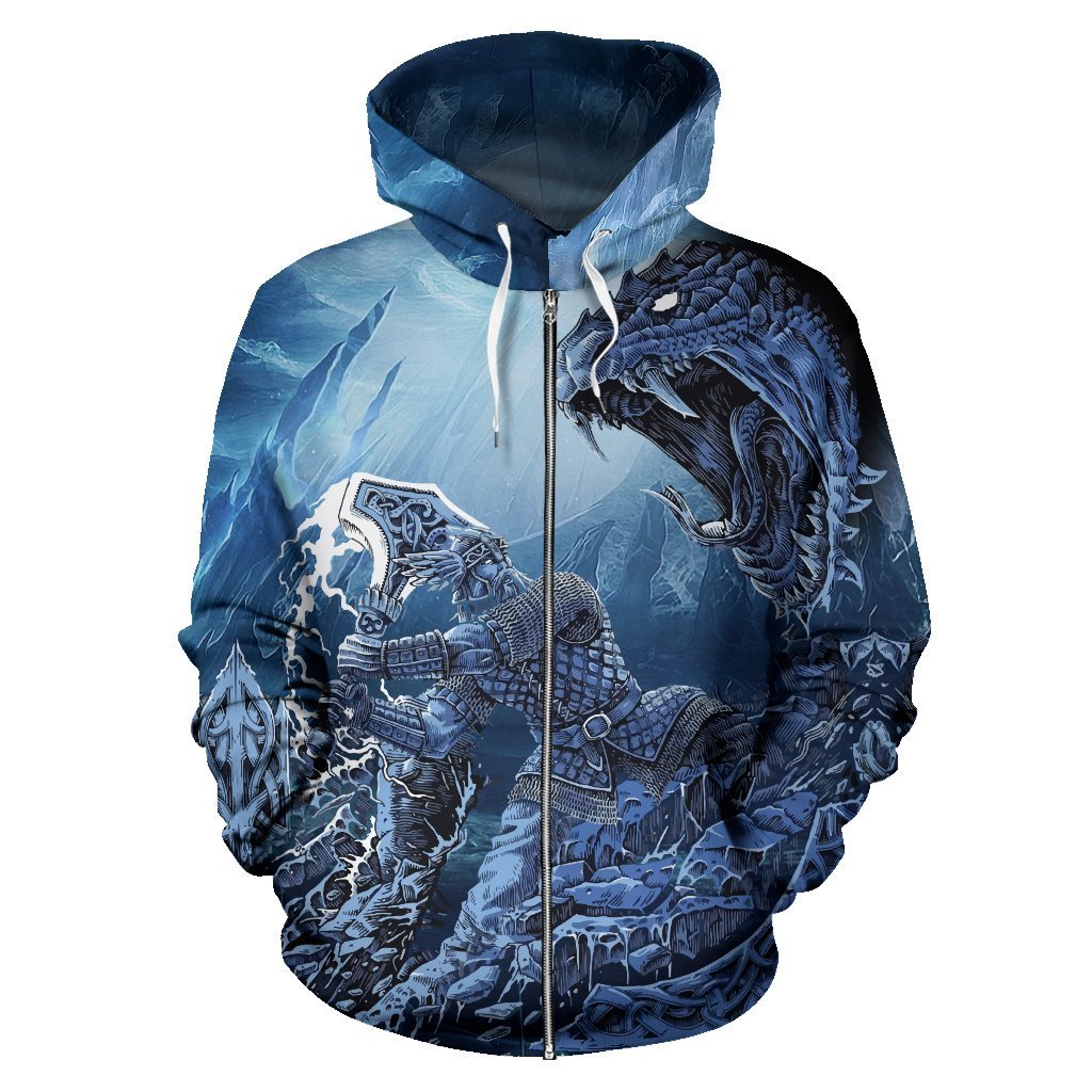 Viking - Thor Vs Midgard Serpent Zip Hoodie A7-ALL OVER PRINT ZIP HOODIES (P)-HP Arts-Zip-Up Hoodie-S-Blue-Vibe Cosy™