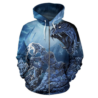Viking - Thor Vs Midgard Serpent Zip Hoodie A7-ALL OVER PRINT ZIP HOODIES (P)-HP Arts-Zip-Up Hoodie-S-Blue-Vibe Cosy™