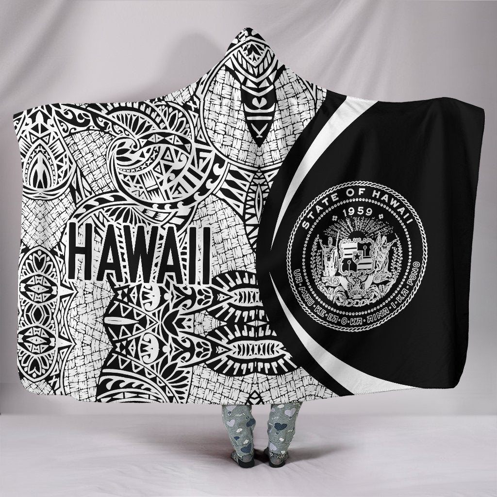 Hawaii Polynesian Hooded Blanket - Circle Style 01 J1-HOODED BLANKETS (P)-Phaethon-Hooded Blanket-Youth 60"x45"-White-Vibe Cosy™