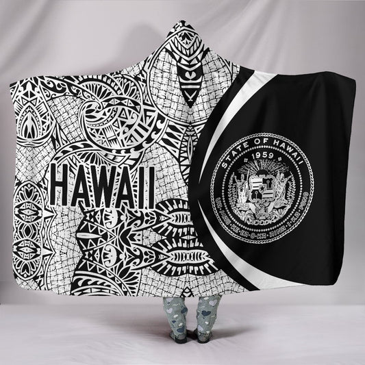 Hawaii Polynesian Hooded Blanket - Circle Style 01 J1-HOODED BLANKETS (P)-Phaethon-Hooded Blanket-Youth 60"x45"-White-Vibe Cosy™