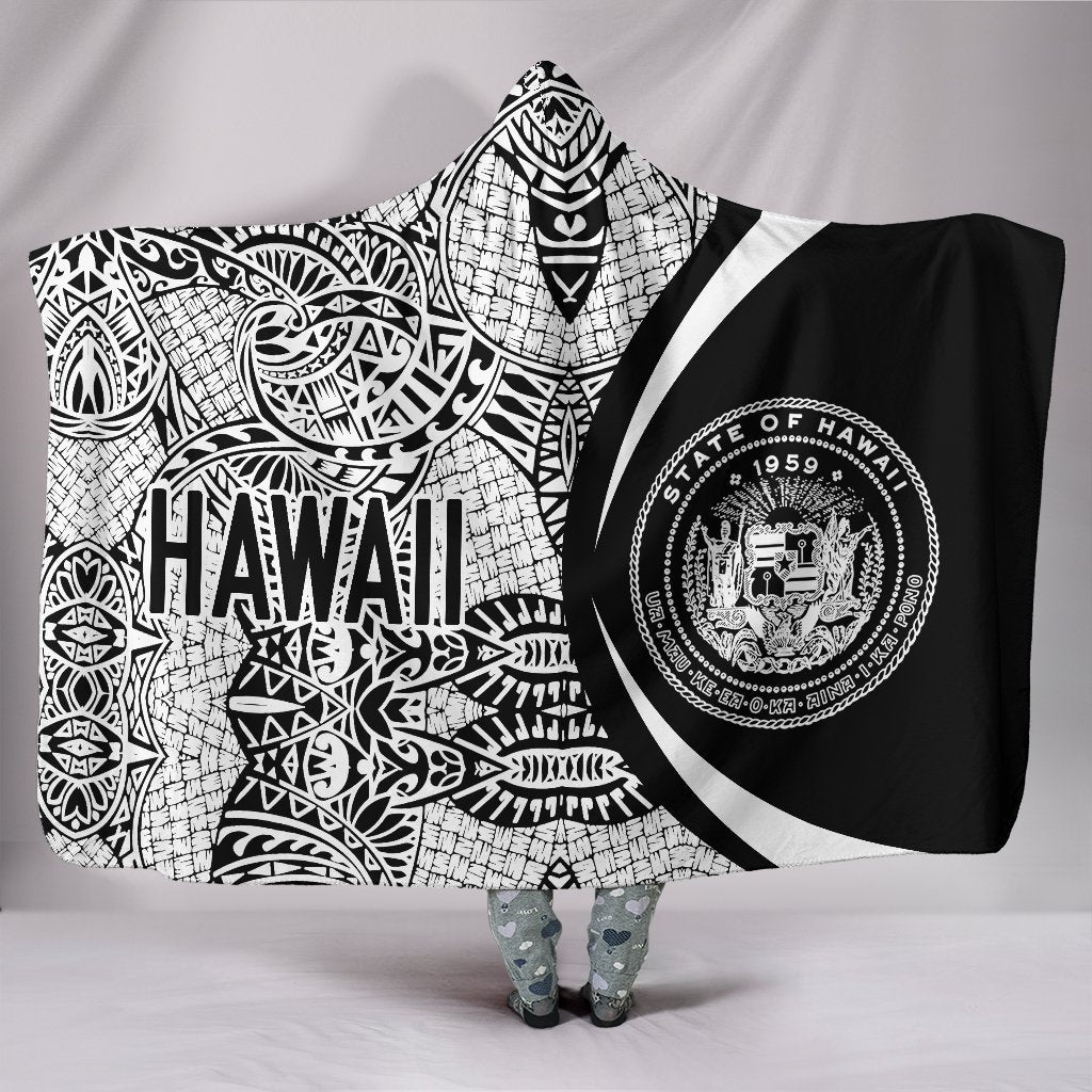 Hawaii Polynesian Hooded Blanket - Circle Style 01 J1-HOODED BLANKETS (P)-Alohawaii-Hooded Blanket-Youth 60"x45"-White-Vibe Cosy™
