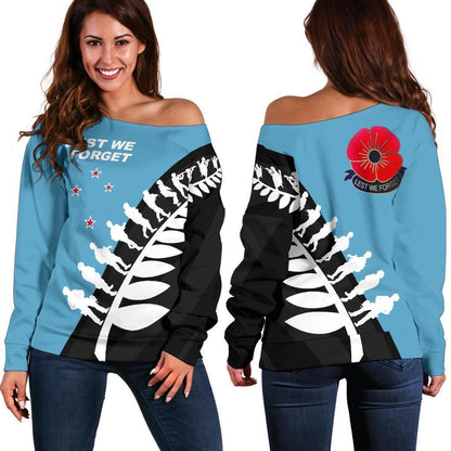 Lest We Forget - New Zealand Blue Off Shoulder Sweater K52-WOMENS OFF SHOULDER SWEATERS-HD09-Women's Off Shoulder Sweater - .-2XS-Vibe Cosy™